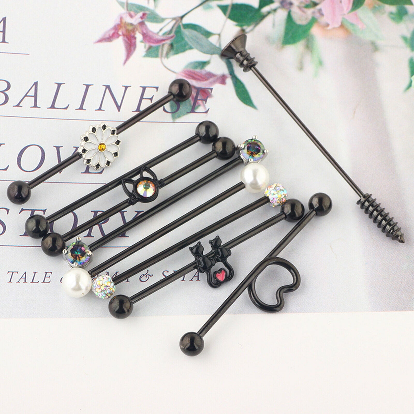 Scaffold Bar Barbell Black Industrial Ear Jewelry Earrings for Women Men