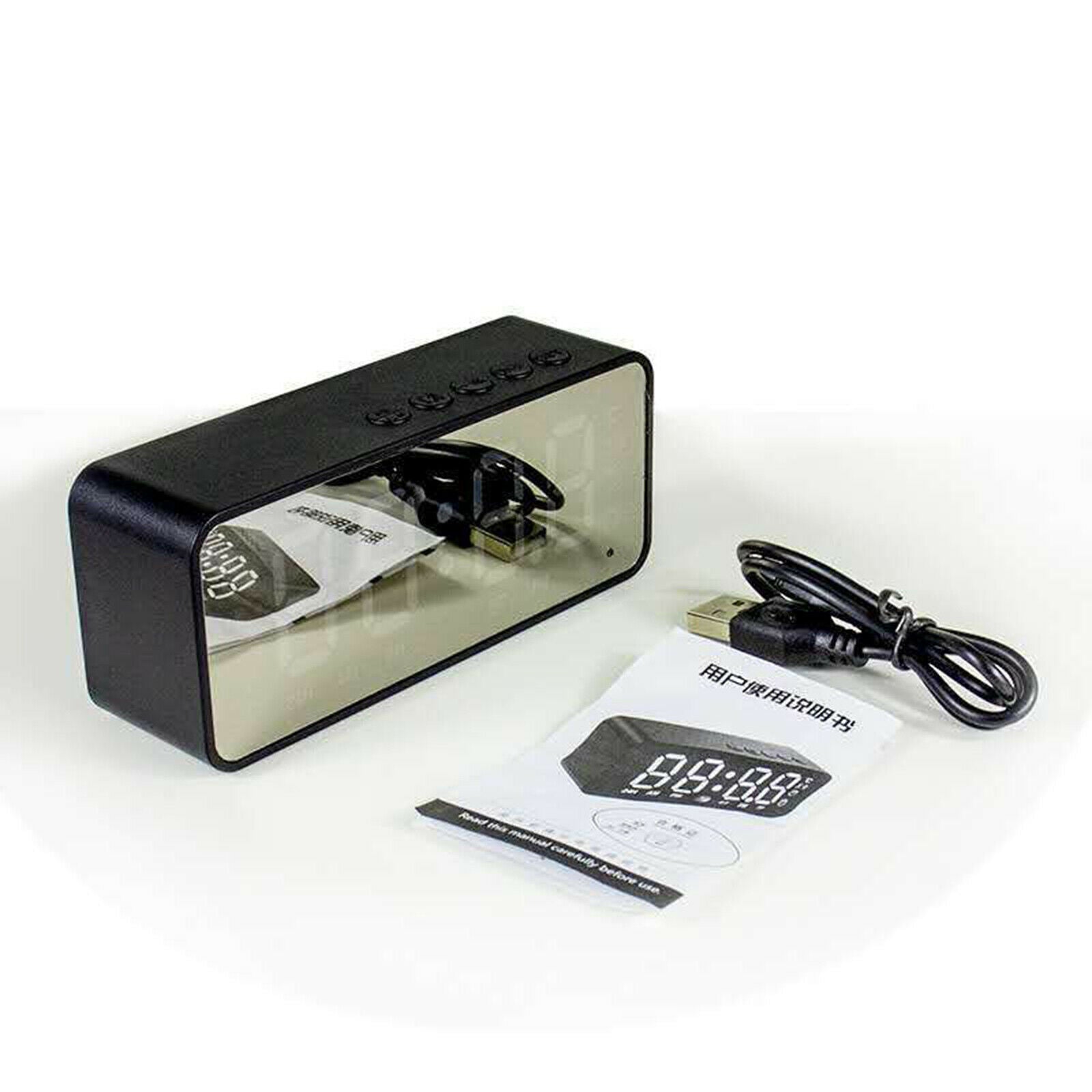 Bluetooth Speaker Mini Dual Alarm Temperature Clock Large Mirror Screen