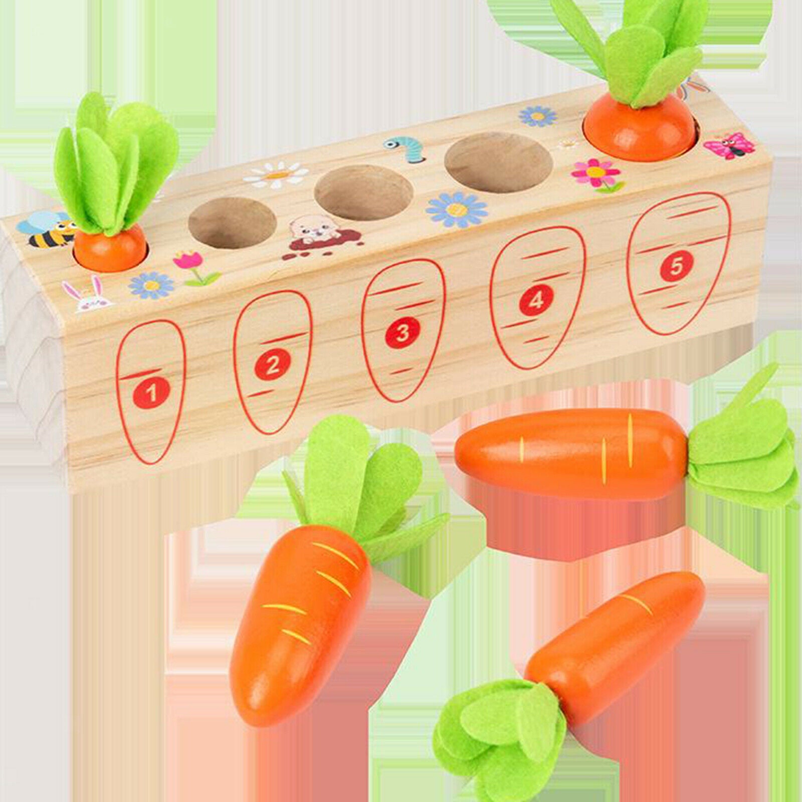 Fun Wooden Carrots Harvest Matching Game Toys Early Learning for 4-6 Years Old