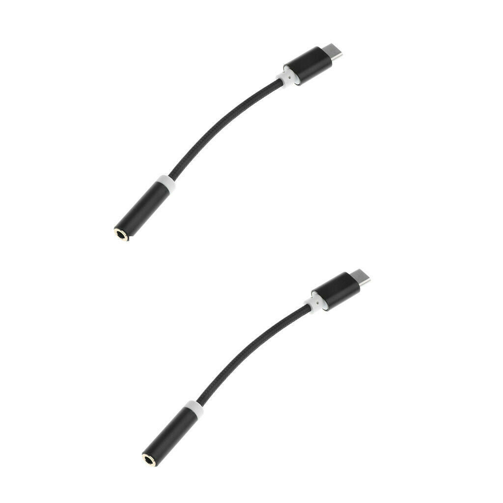 2Pack Universal USB Type C to 3.5mm Female Headphone AUX Adapter Cable Black