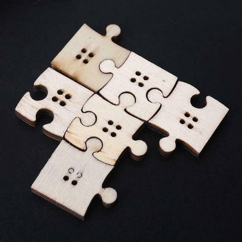 90 Pcs/Pack Unfinished Wooden Jigsaw Buttons with Holes Freeform Blank Puzzles