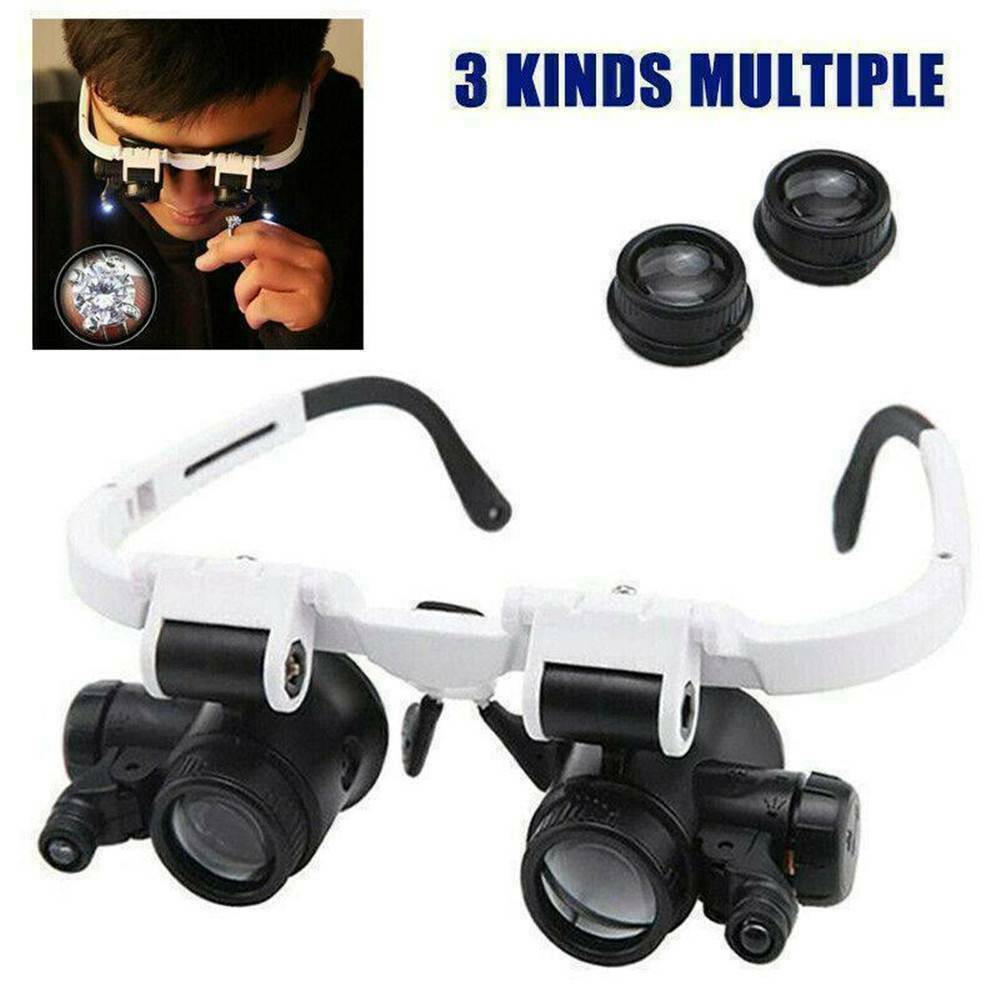 8x/15x/23x Double Eye Jewelry Watch Repair Magnifier Loupe Glasses W/ LED Light~