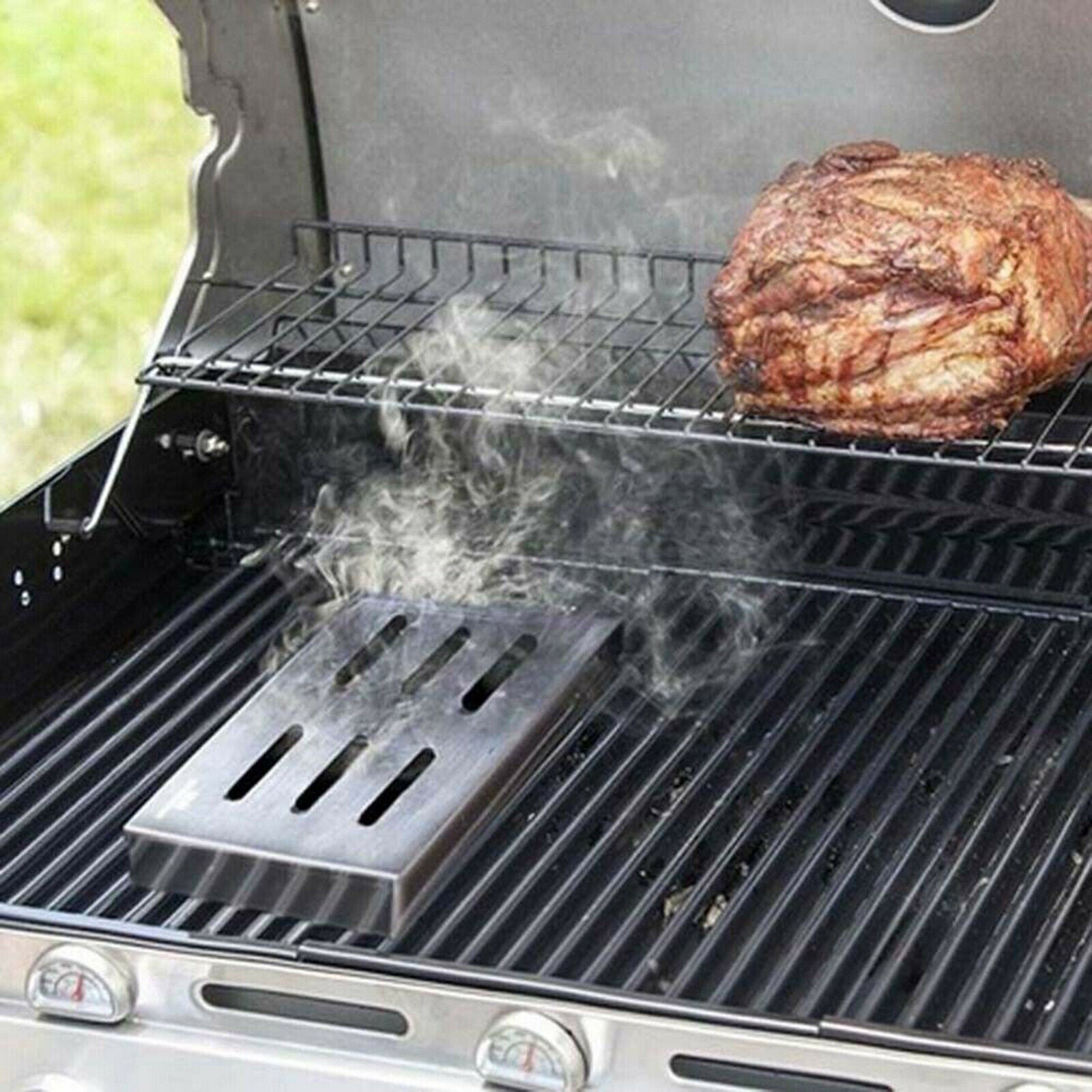 Smoker Box, Stainless Steel BBQ Grilling Meat Smokers Box Organizer for Wood