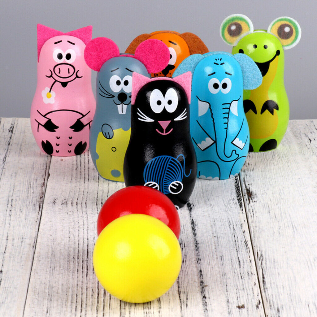Wooden Bowling Set Skittles Games Bowling Ball Skittles, Children Educational