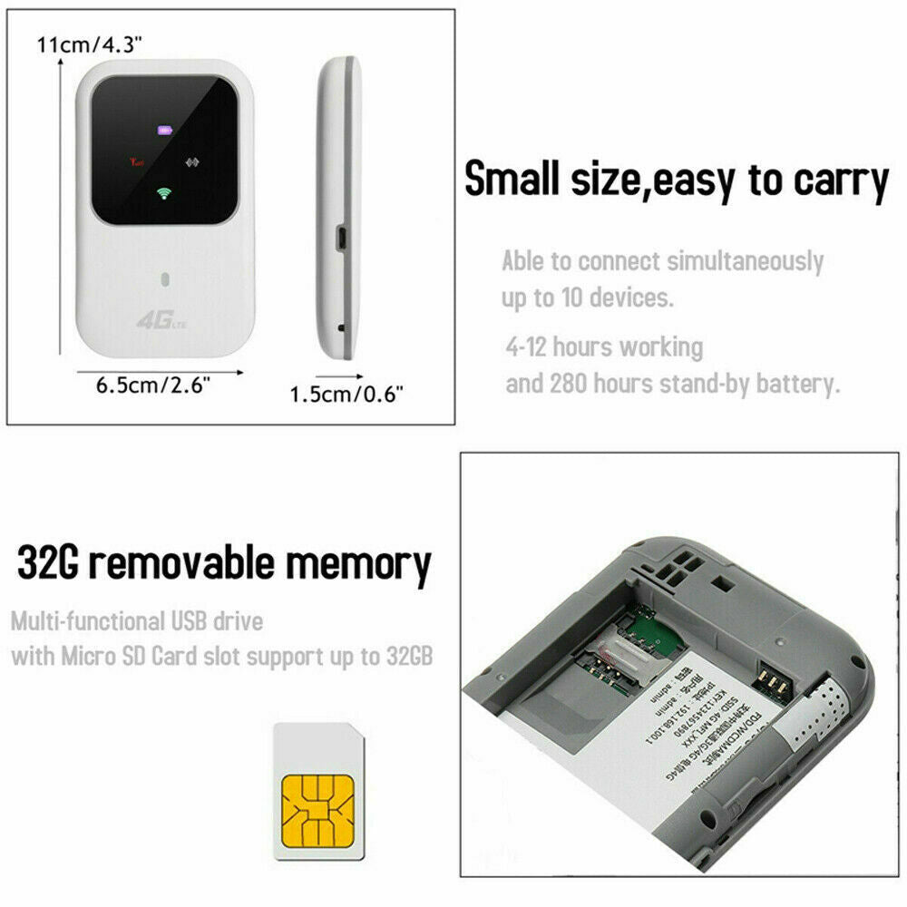 4G LTE Wireless Durable Unlocked Wifi Routers Cars Mobile Hotspot SIM Card Slot