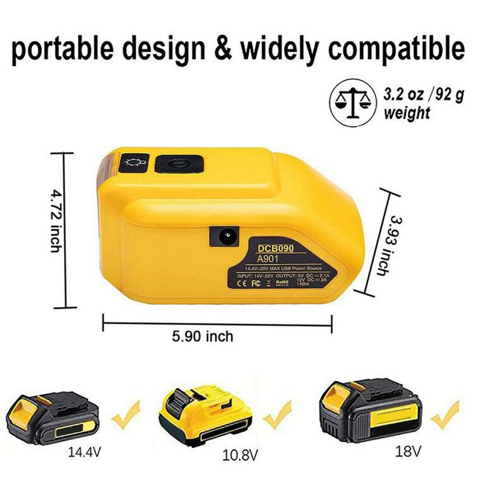 DCB090 USB Power Source Compatible with  20V 12V for Mobile Phone