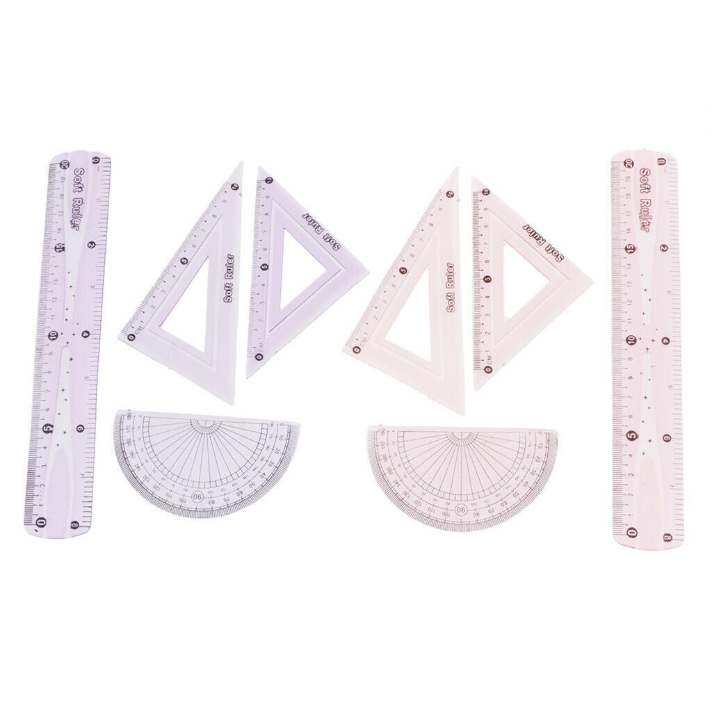 8x Plastic Straight Ruler Protractor Geometry Measuring Template Triangle Ruler
