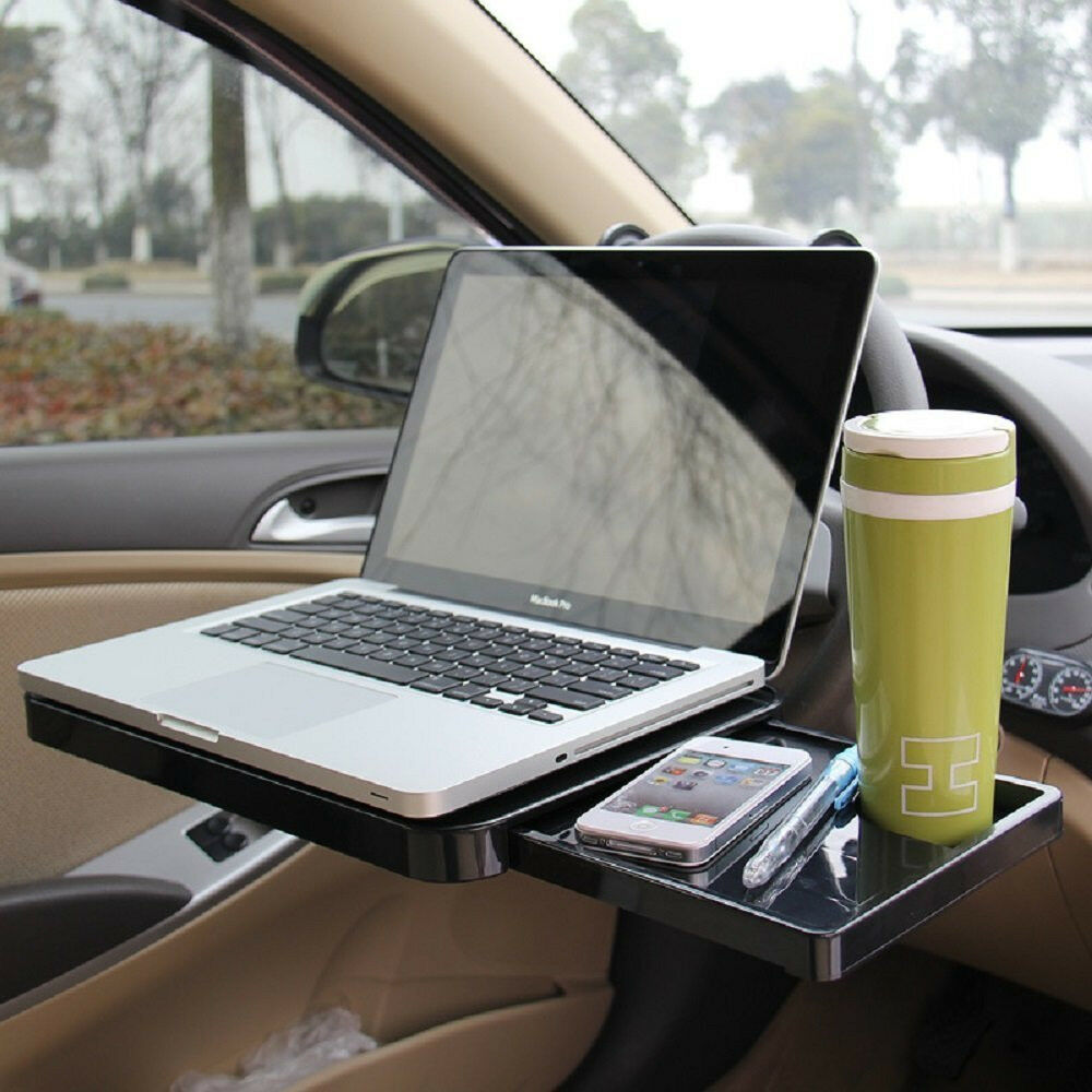 Car Laptop Desk Computer Fold Down Shelf Support Steering Wheel With Cup Holder