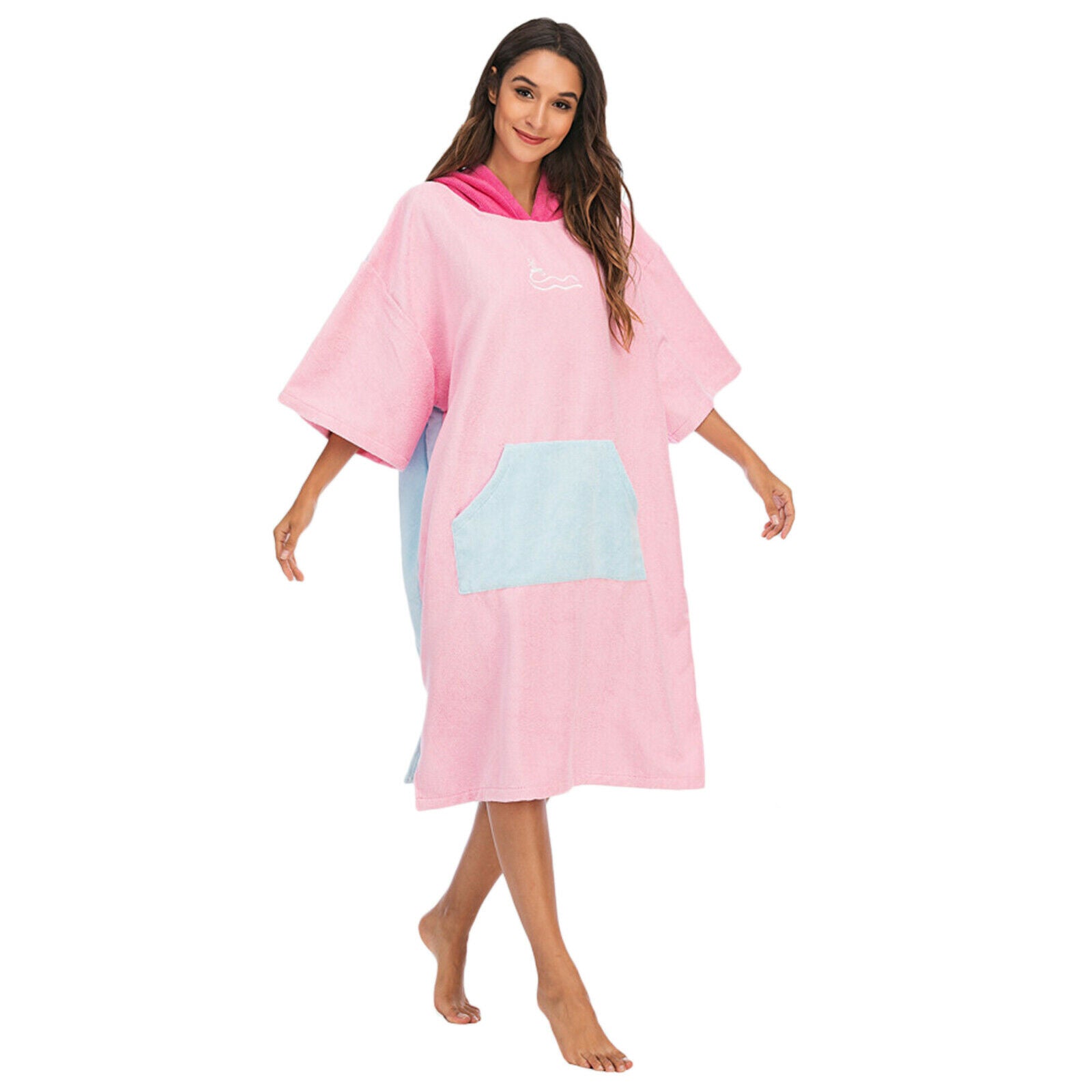 Surf Poncho Change Robe Hooded Thick Wetsuit Towel for Sports Men Women Pink