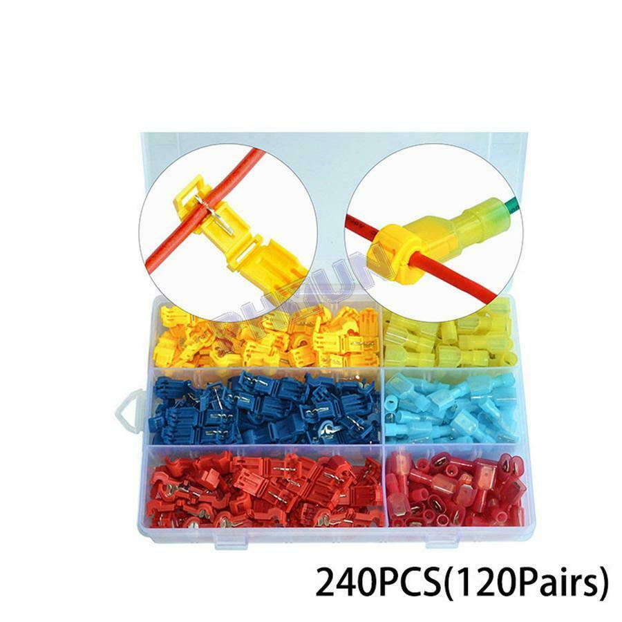240Pcs AWG T-Tap Insulated Splice Wire Terminal Connectors For Motorcycle Car