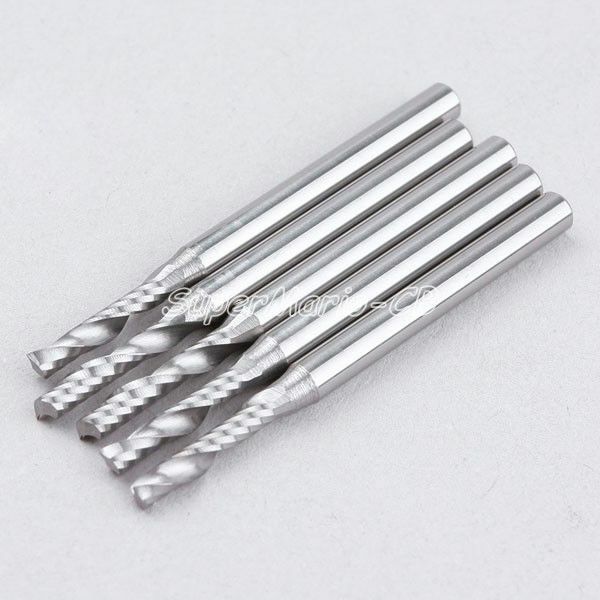 10x 1/8'' Carbide High Quality One Single Flute Spiral Bit CED 2.5mm CEL12mm