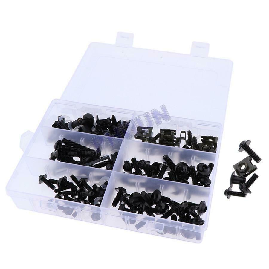 173x Motorcycle Complete Fairing Bolt Kit Fastener Clips Screws Black Universal