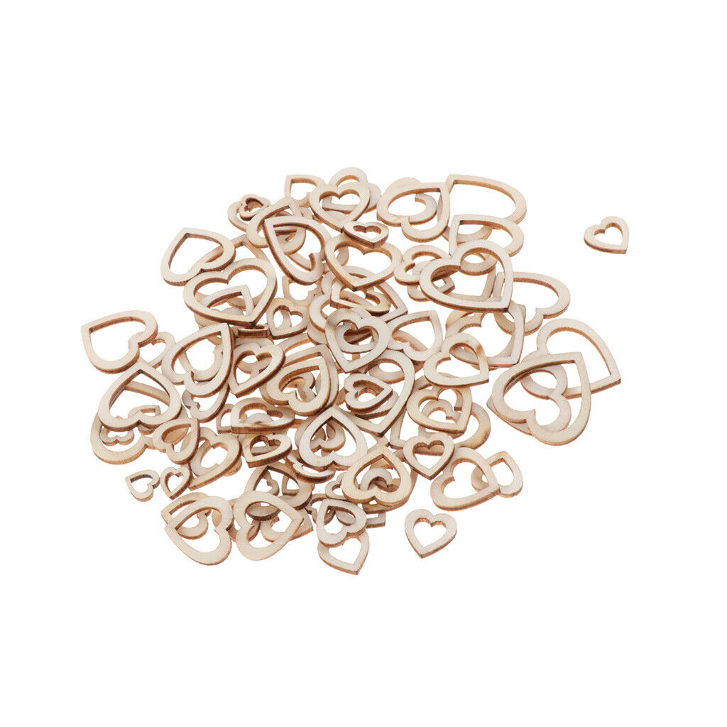 100x Natural Wood Unfinished Cutout Slices for DIY Crafting Hollow Heart