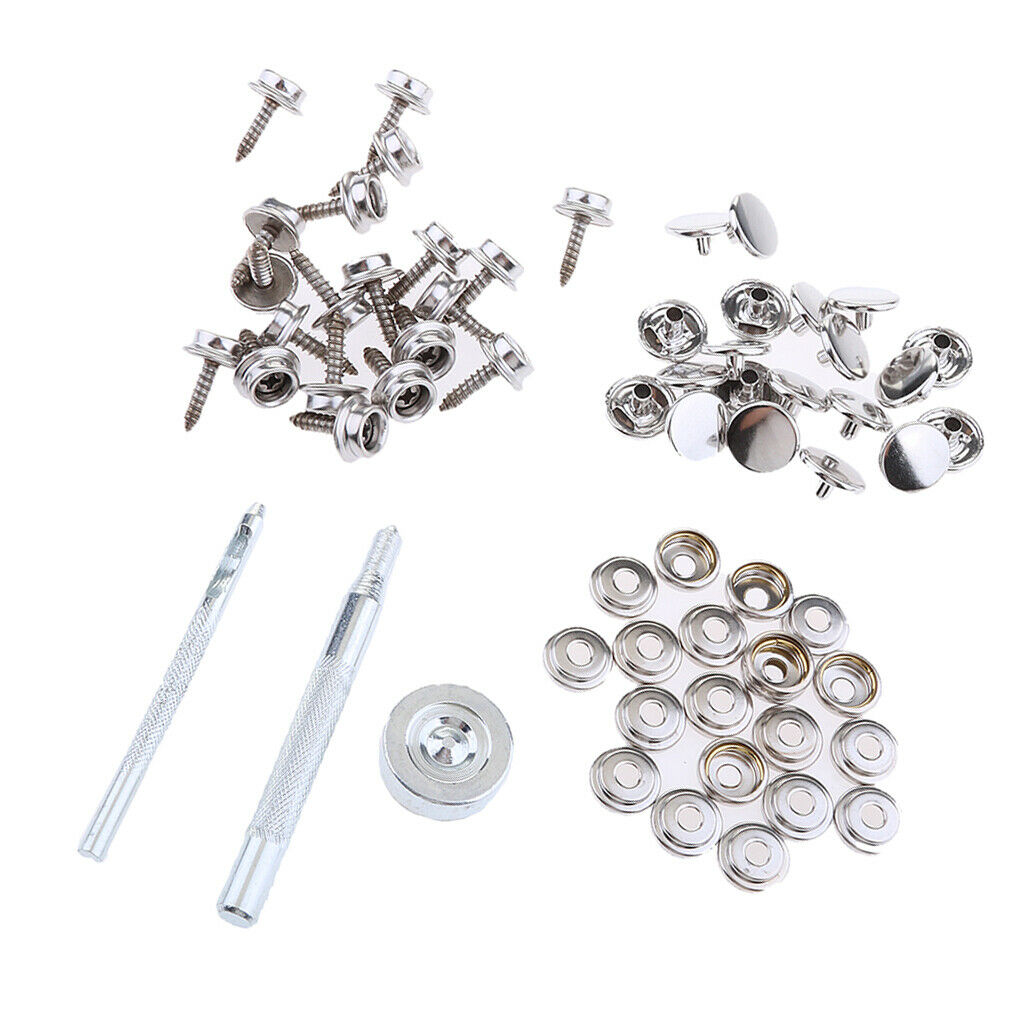 63Pcs Boat Marine Canvas Snap Fastener Button Cover Socket & Screw 15mm