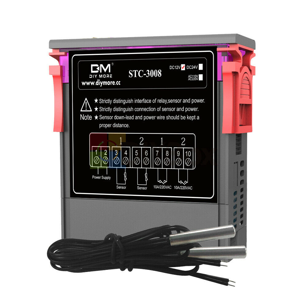 STC-3008 Thermostat Dual LED & Probe Temperature Controller AC 12V