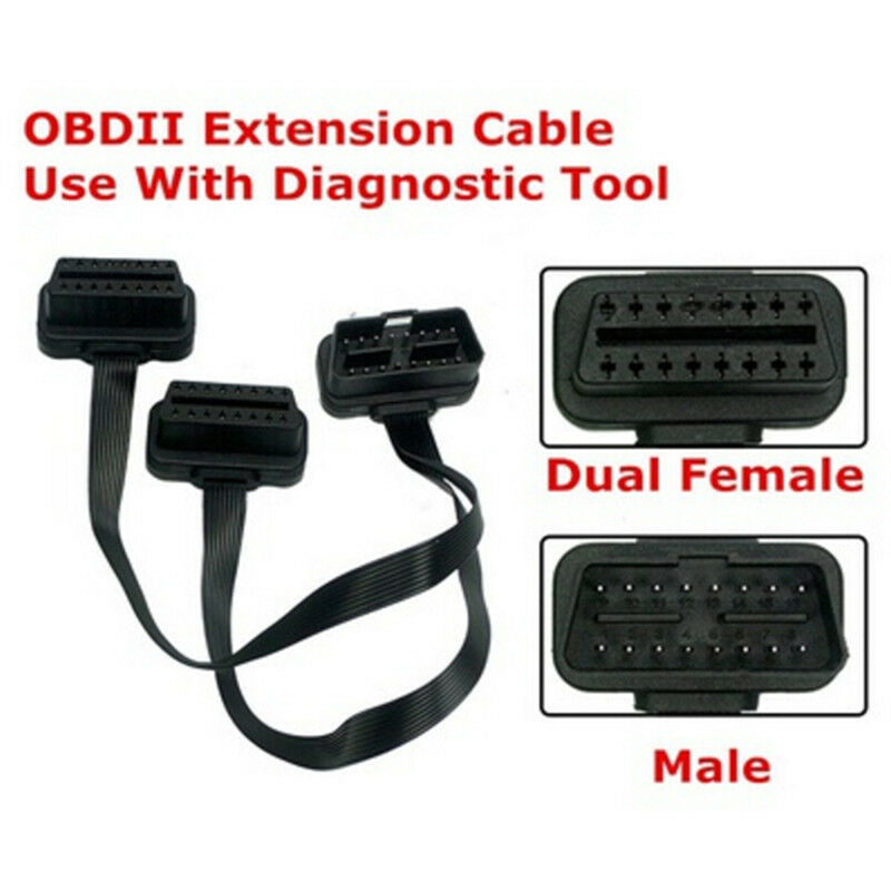 16Pin ELM327 OBDII Male To Dual Female Y Splitter Elbow Extension Cable Lead BDA