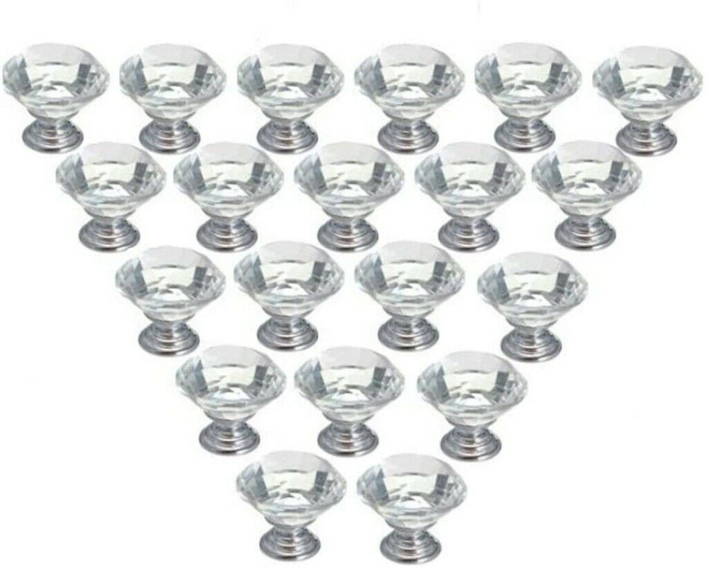 30mm Glass Diamond Crystal Dresser Knobs Drawer Pull Handle Cabinet Door 20PCS
