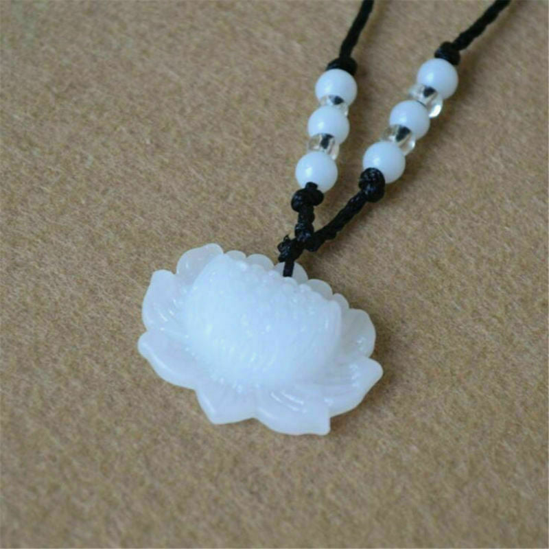 Fashion Charm Women Hand-Carved White Jade Lotus Flower Pendant Jewelry Gift