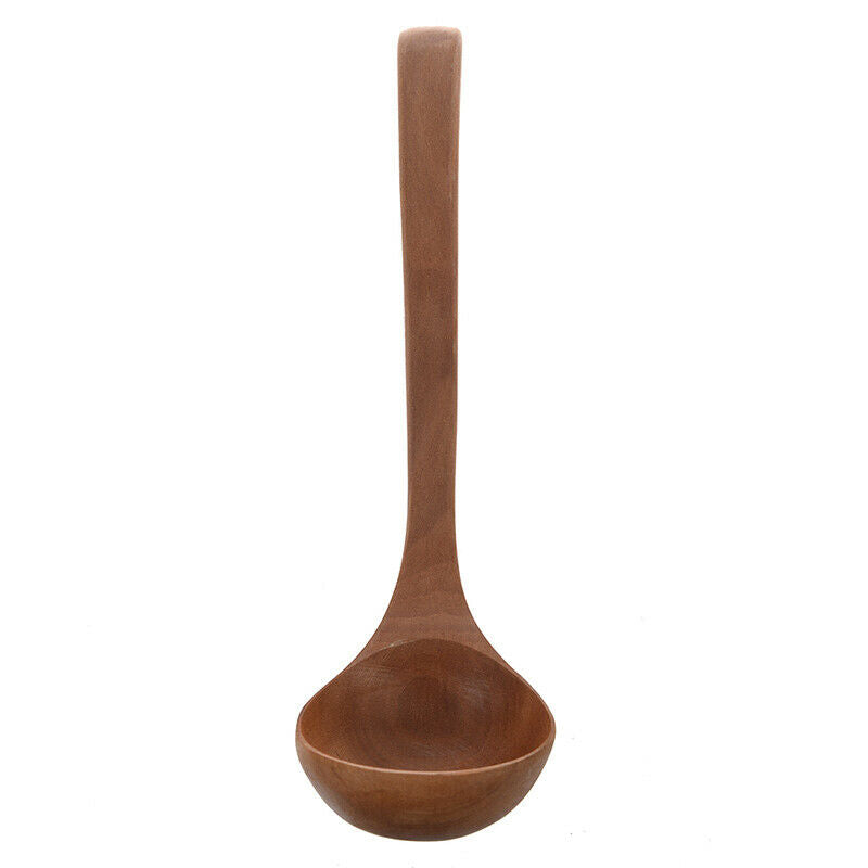 Home Kitchen Tableware Hook End Design Brown Wooden Soup Ladle 11.4 K1T8T8