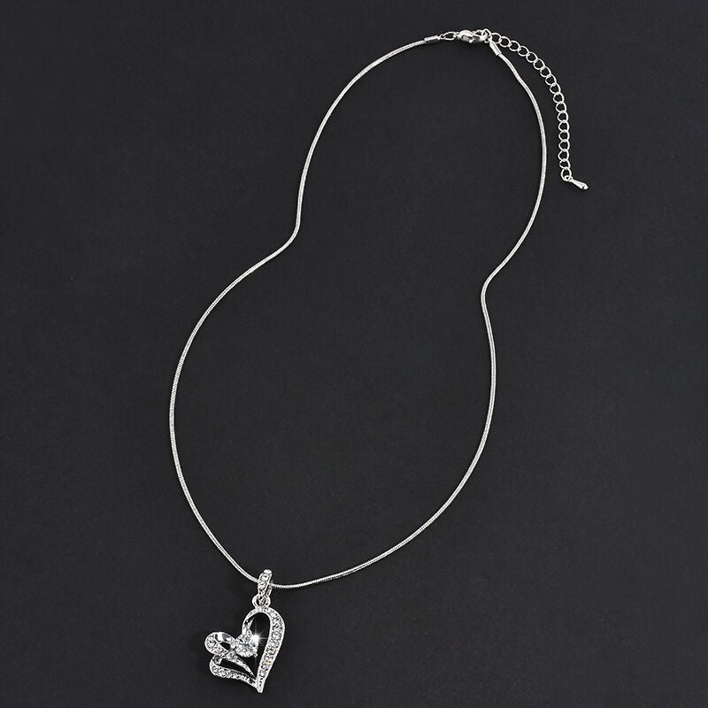 Women Rhinestone Love Heart Crystal Pendant Necklace Chain Jewelry Gift