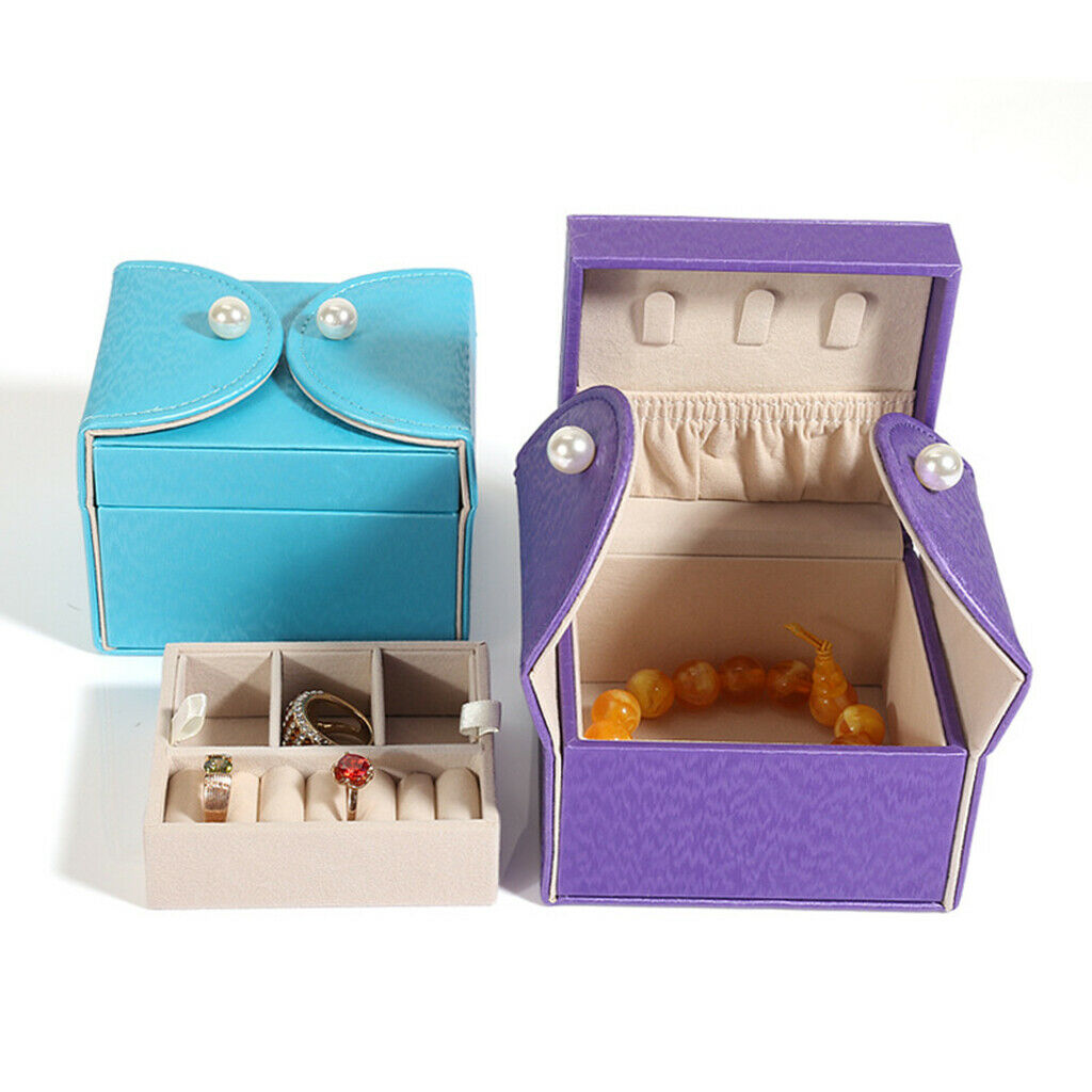 Portable Jewel Organizer Box PU Travel Bag Carry on for Toiletries Purple