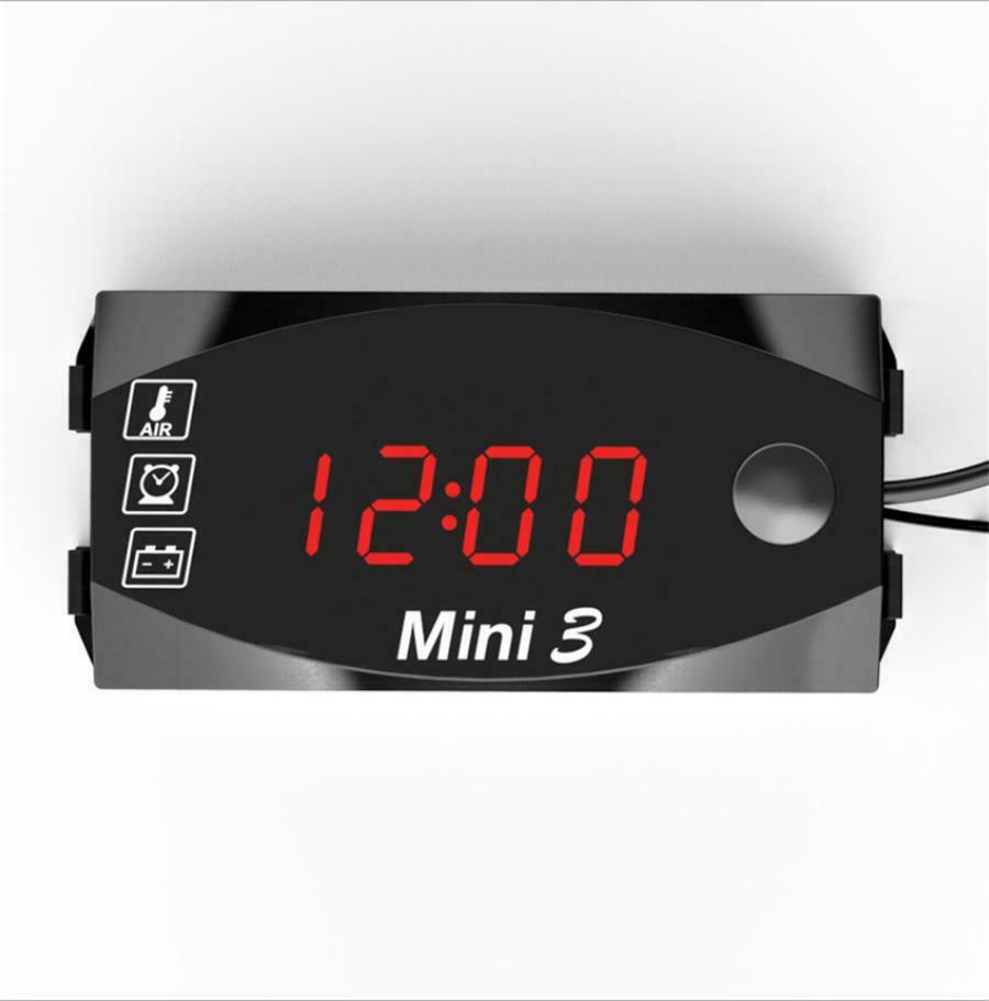 3 IN 1 Motorcycle Voltmeter Voltage Meter & Air Temperature  & Time Clock LED