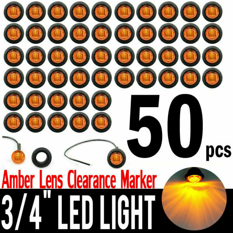 50X 3/4" Round Amber LED Clearance Bullet Marker Lights Truck Trailer yellow
