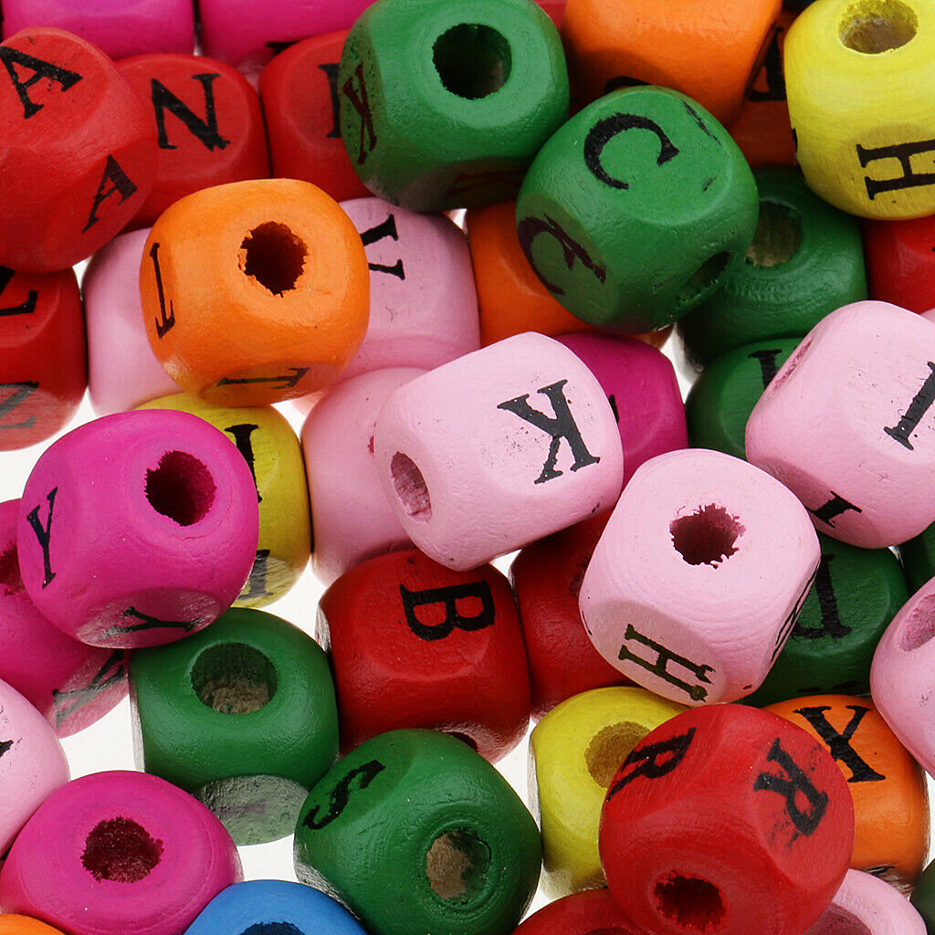 100 Wooden Cube Beads Alphabet Letters Spacers DIY Jewelry Findings Colorful