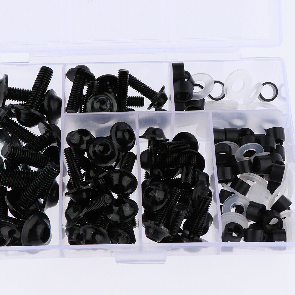 158Pcs Motorcycle Metal Complete Fairing Bolt Kit Bodywork Screws Nuts - Black