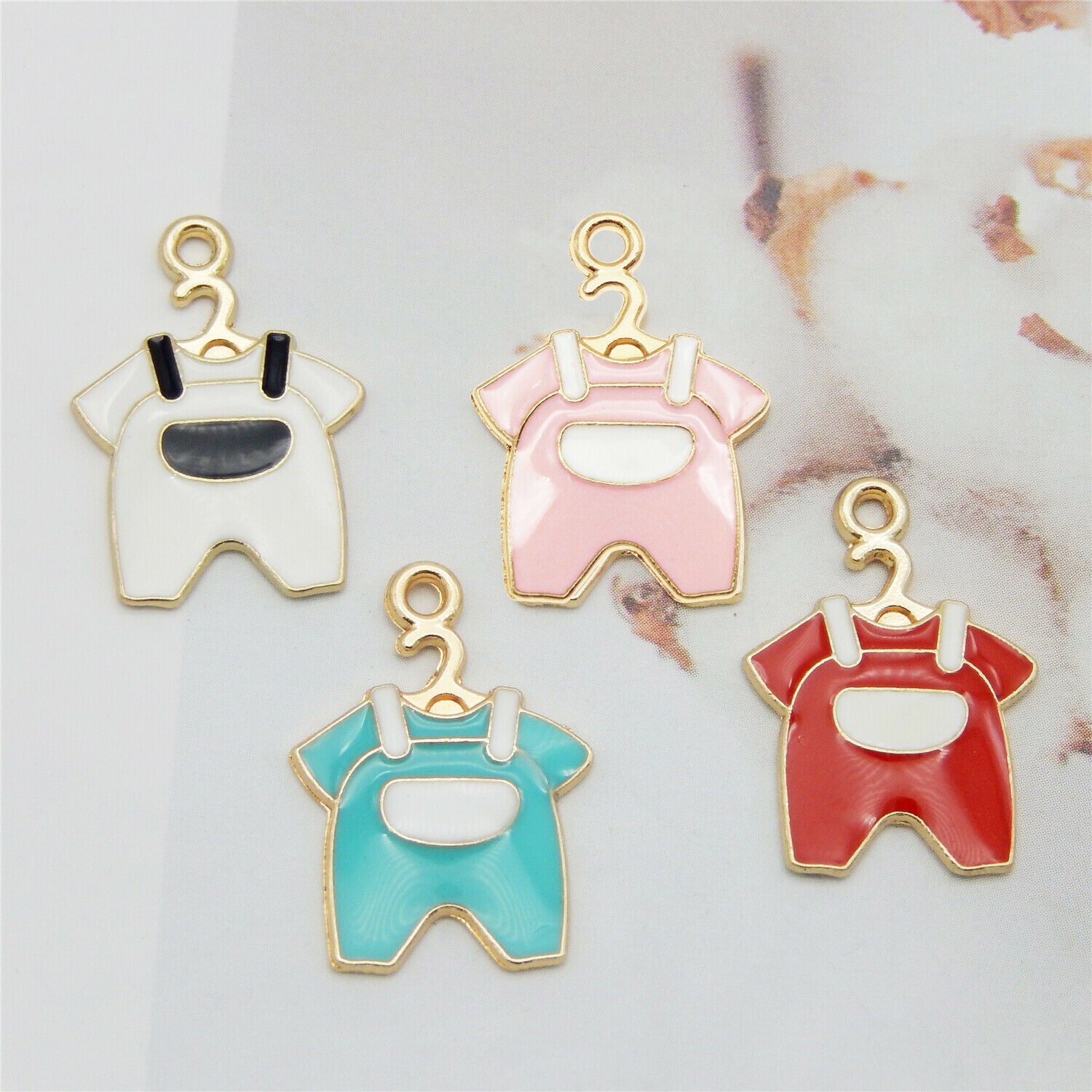 Wholesale Enamel Plated 22x16mm Baby Strap Clothes Pendant Charms Findings 24pcs