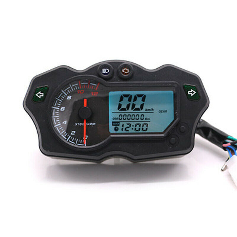 12000RPM 12V Motorcycle 7Color Backlight LCD Digital Speedometer Tacho Odo Gauge