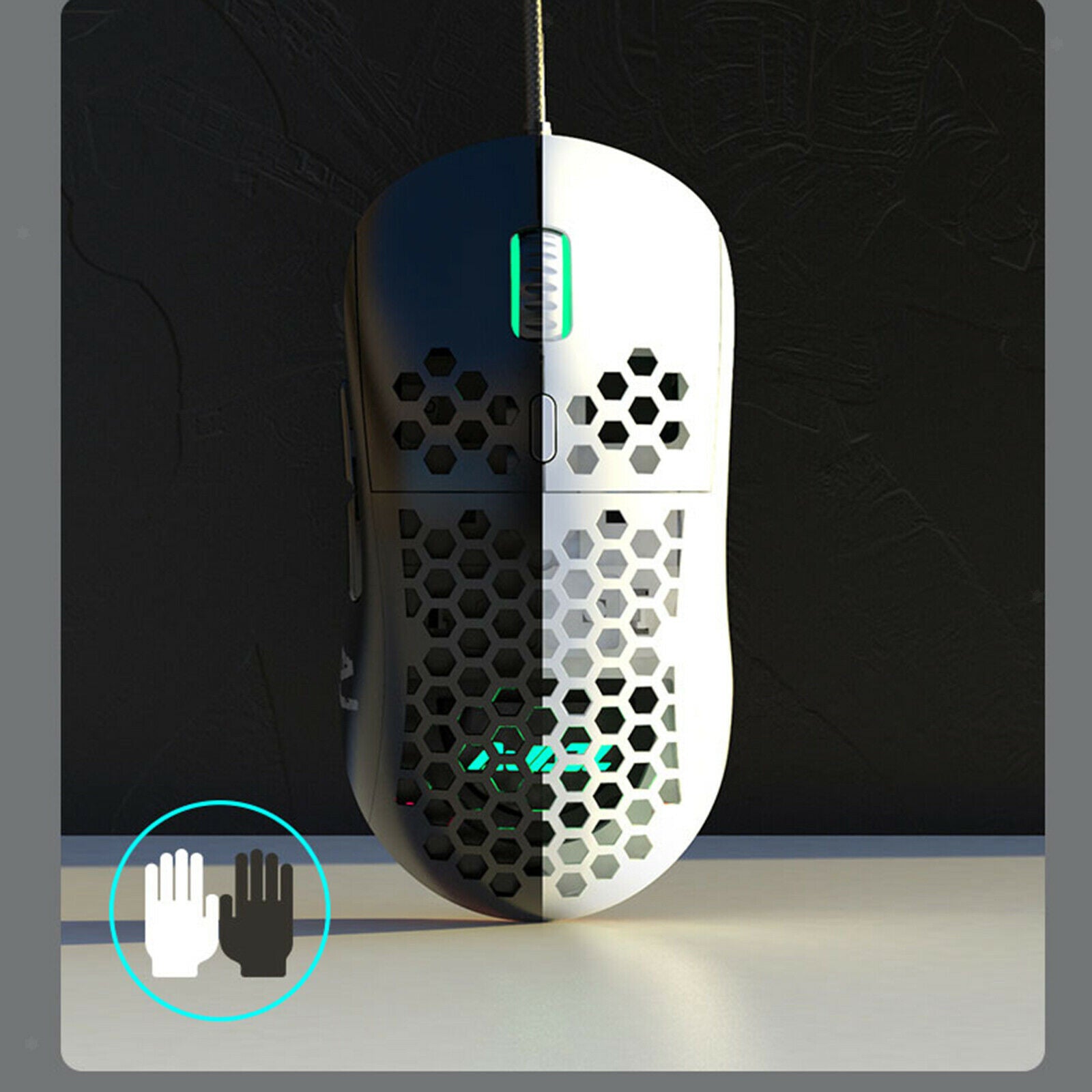 380R RGB Gaming Mouse Wired Honeycomb Design for Laptop Breathable 65g White