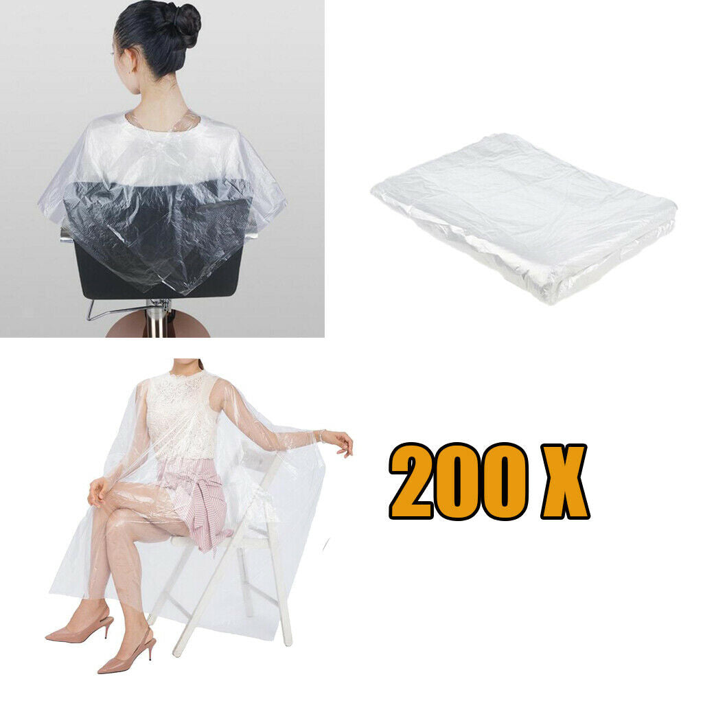 200x Waterproof Transparent Disposable Salon Haircut Capes Apron Kit Tools