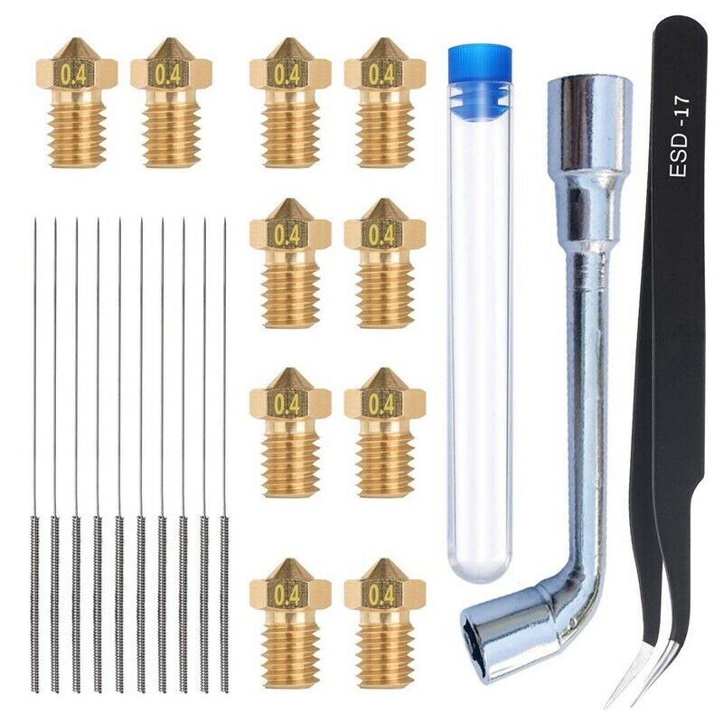 23Pcs Nozzle Cleaning Kit 0.4mm E3D Nozzle 0.4mm Cleaning Needle Tweezers WrenL3
