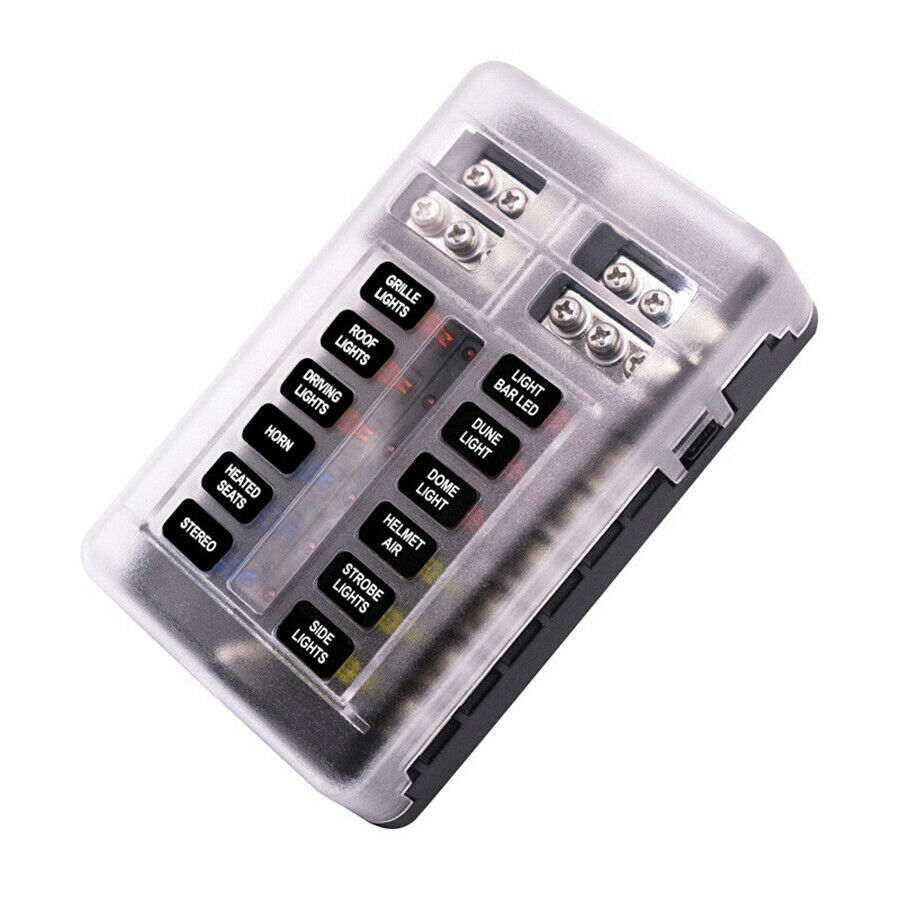 Car Truck Boat Fuse Block 12Way LED Fuse Junction Box Blade Fuse Terminal 12/24V