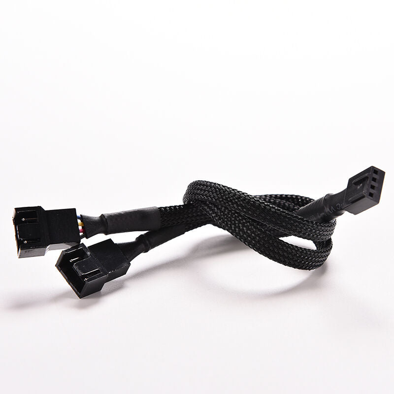 Black 4Pin PWM To Dual PWM Computer Case Fan Power Sleeved Y-Splitter Cable BjDD