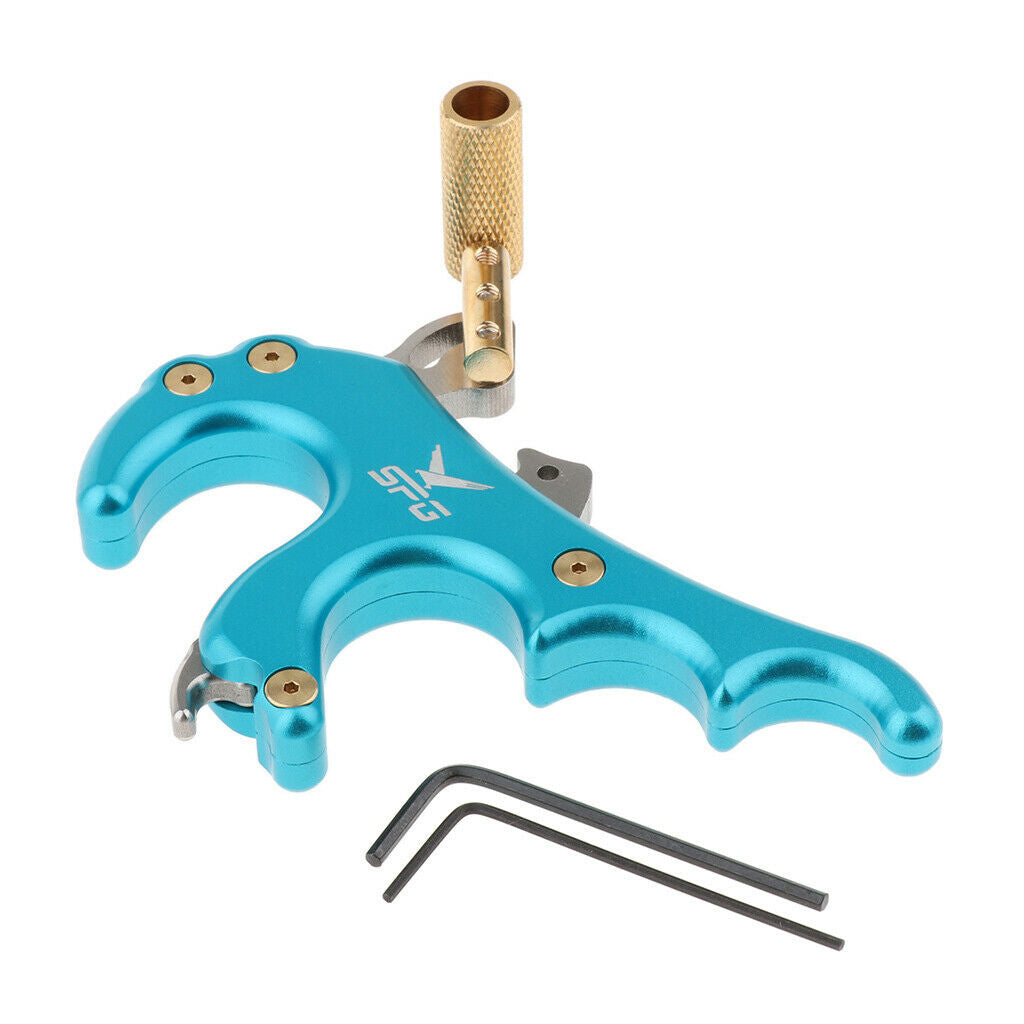 Bow Release   Thumb 4 Finger Compound Bow Button Release Aid Grip  Blue