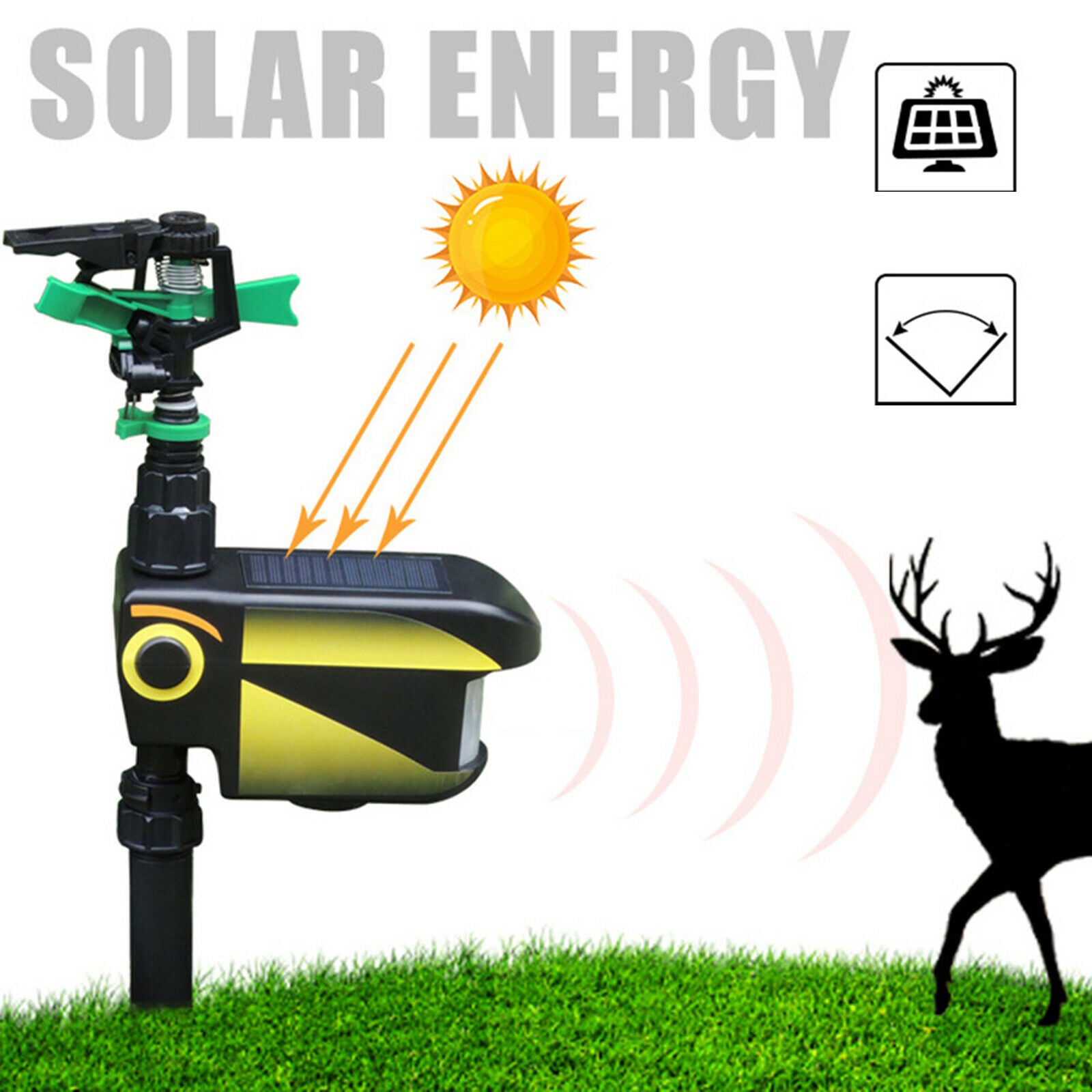 Solar Motion Activated Sprinkler Yard Animal Repellent Deer Birds Deterrent