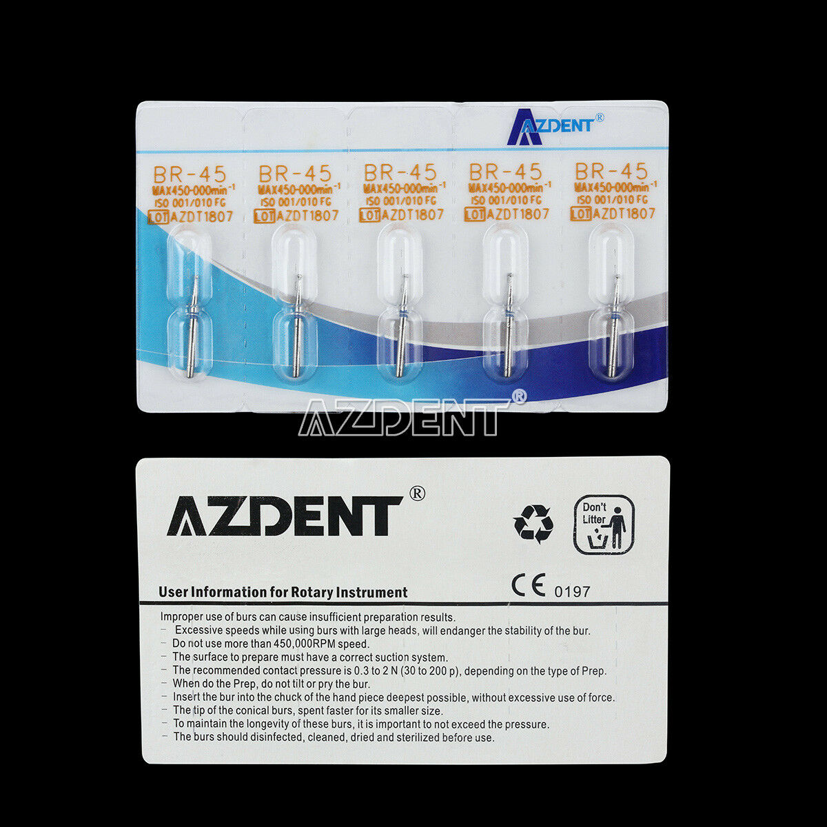 200 Kits AZDENT Dental Diamond Burs Drill for High Speed Handpiece 5pc/pack