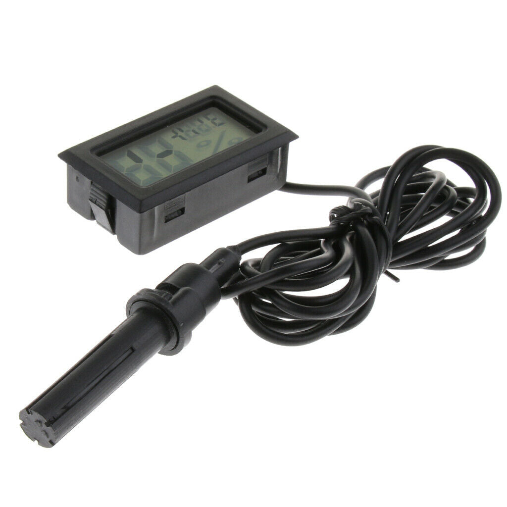2pcs LCD Digital Reptile Thermometer Hygrometer with Probe Black