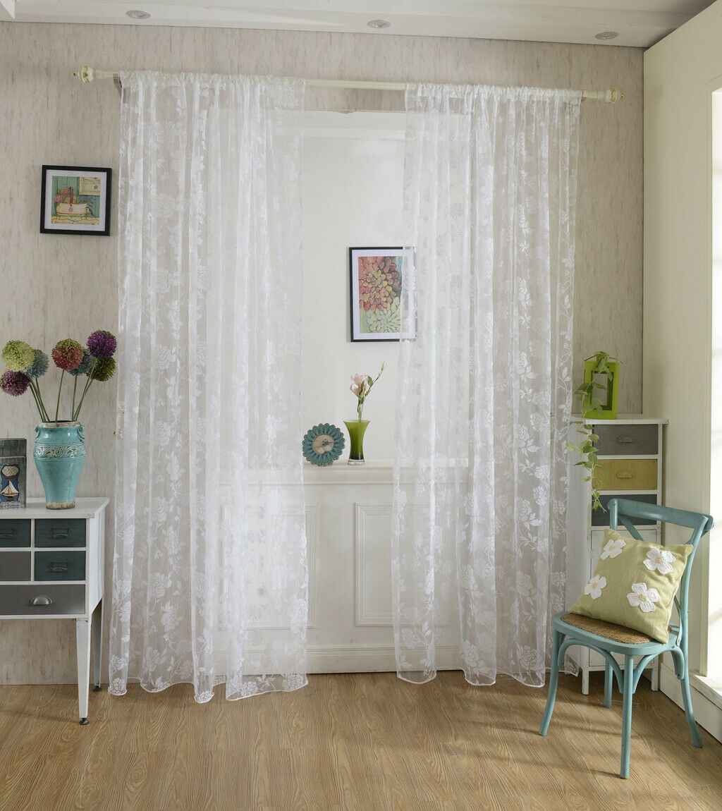 Flocking Peony Sheer Voile Curtain Window Balcony