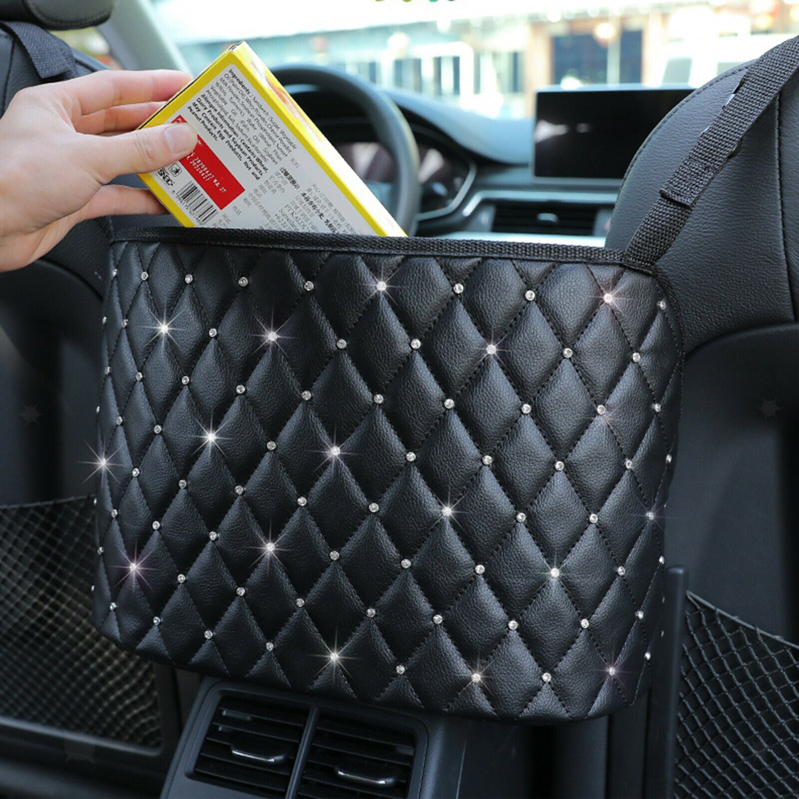 Car Net Pocket Handbag Holder Organize Nylon Between Car Seat Storage Black