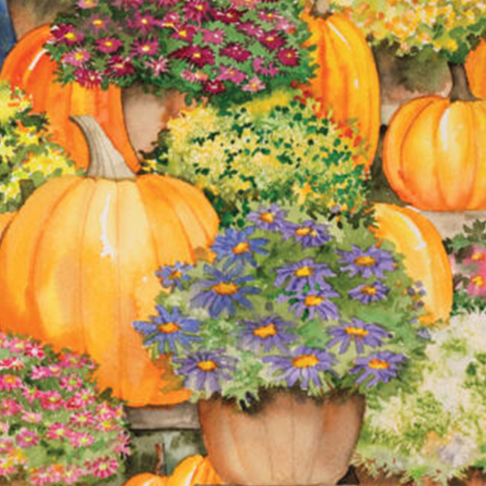 Toland Pumpkins and Mums 28 x 40 Colorful Fall Autumn Harvest Flower House Flag