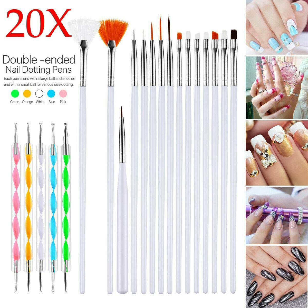 20x Nail Art Brushes Nail Art Design Painting Detailing Brushes Liner Tool Kit