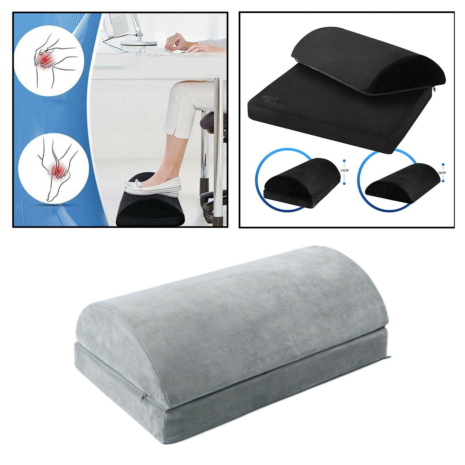 Foot Rest Under Desk Pillow Travel Footrest Textured Surface Washable Grey