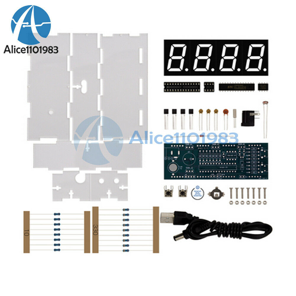 DC 5V Digital White LED 4-digit DIY Electronic Clock Temperature Thermometer