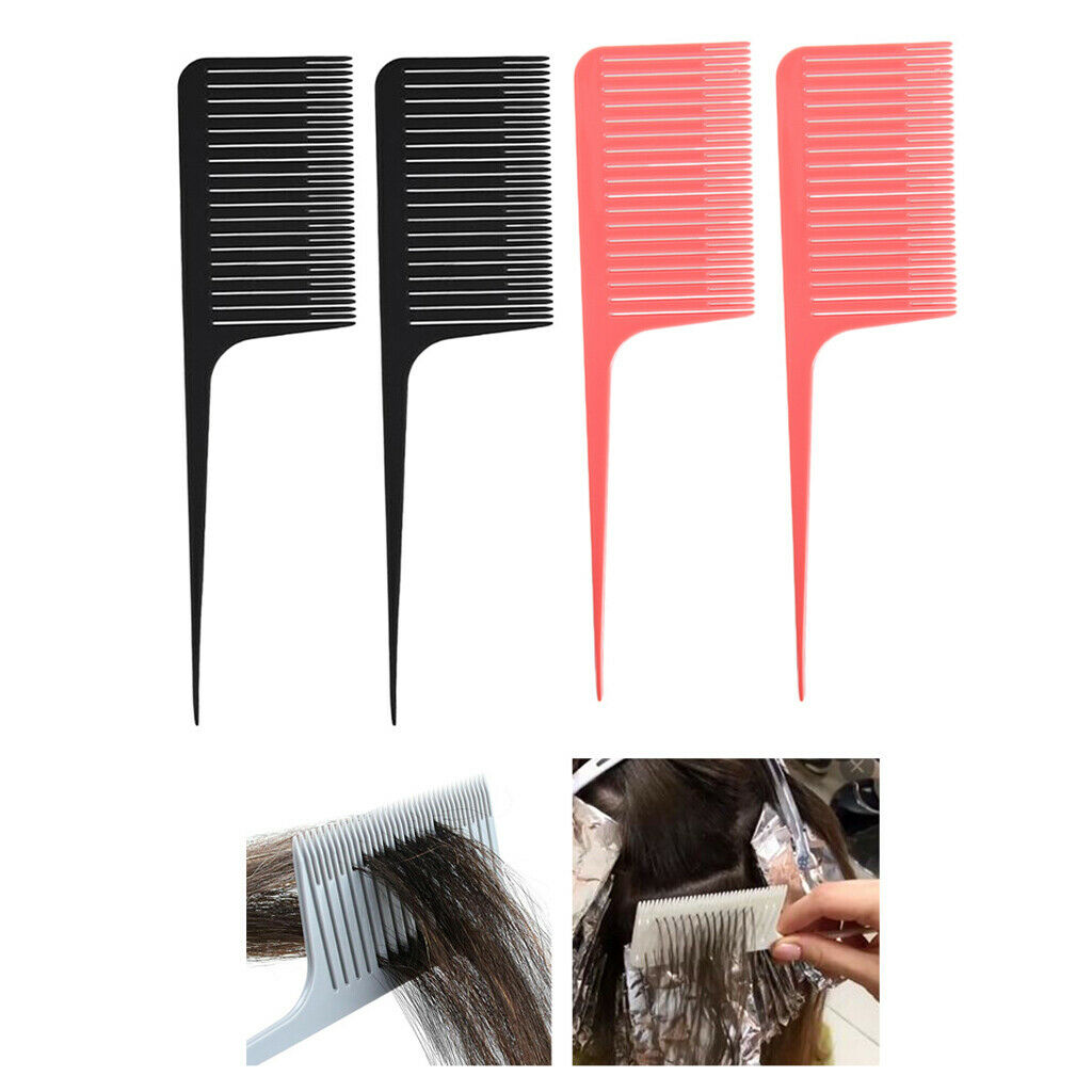 4x ABS Plastic Weaving Highlighting Foiling Hair Comb for Styling Black+Pink