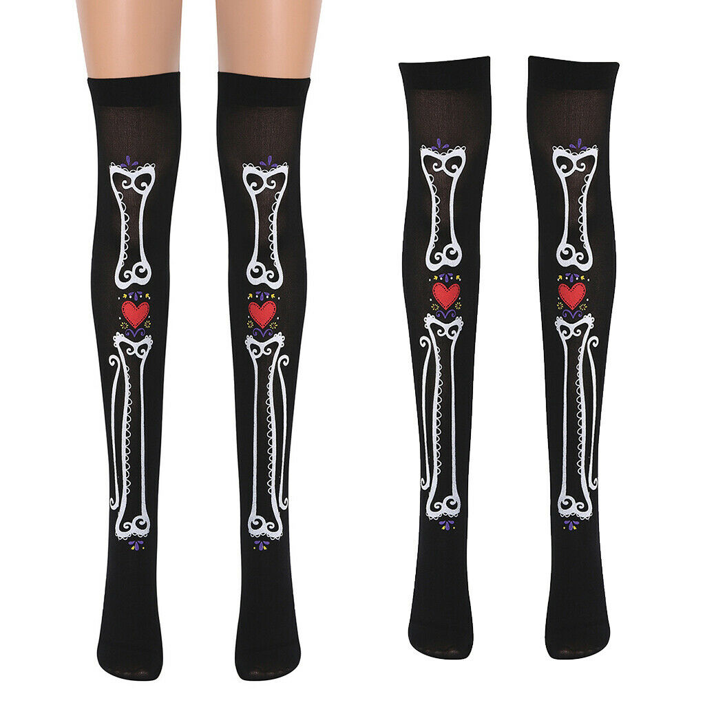 Lady Skeleton Heart Over Knee Sock Long Stockings High Thigh Sock  Long Sock