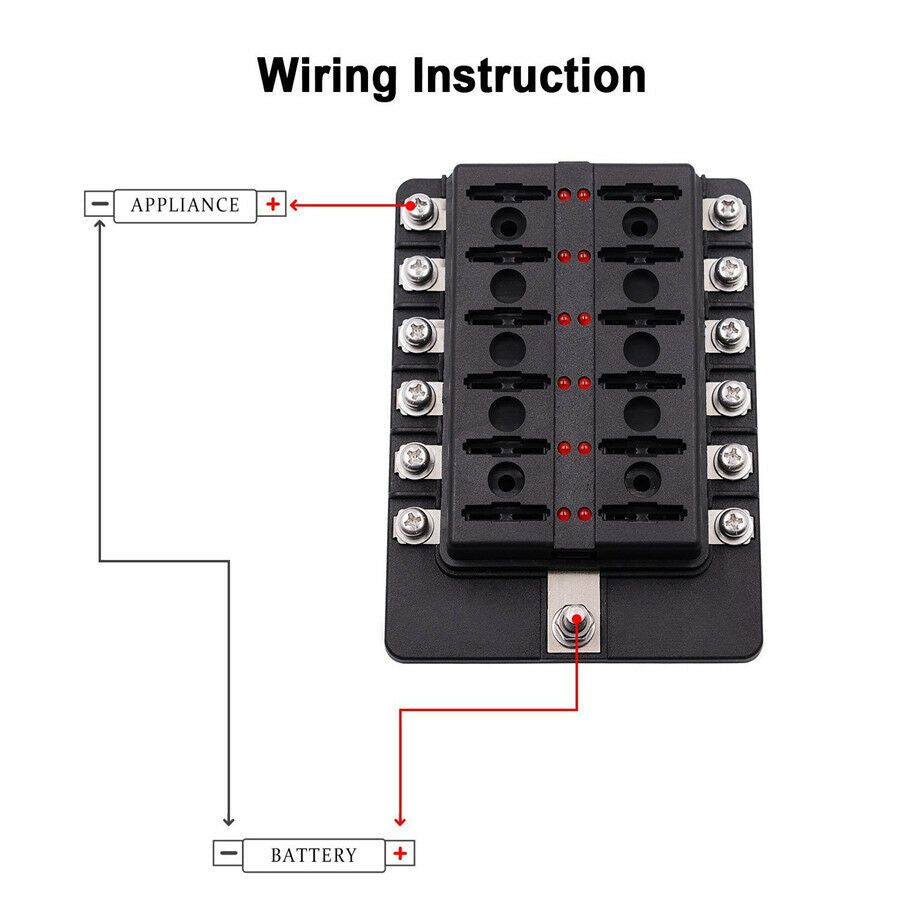 12 Way LED Circuit Standard ATO ATC Blade Fuse Box Block Holder Car Marine Boat