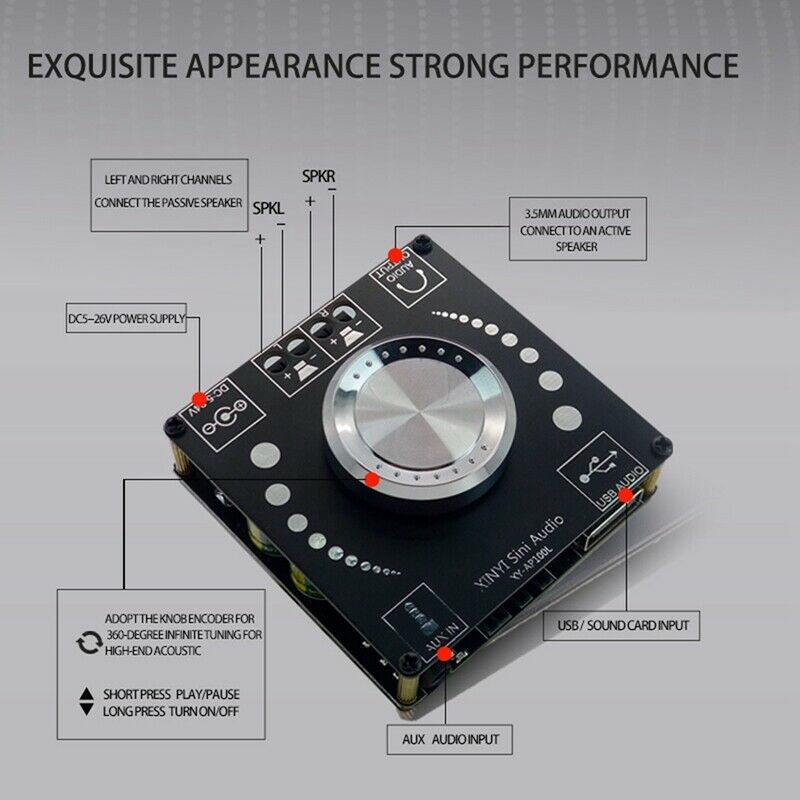XY-AP100L 100WX2 Bluetooth 5.0 Stereo Amplifier Board AUX USB Sound Card DigQ9I9